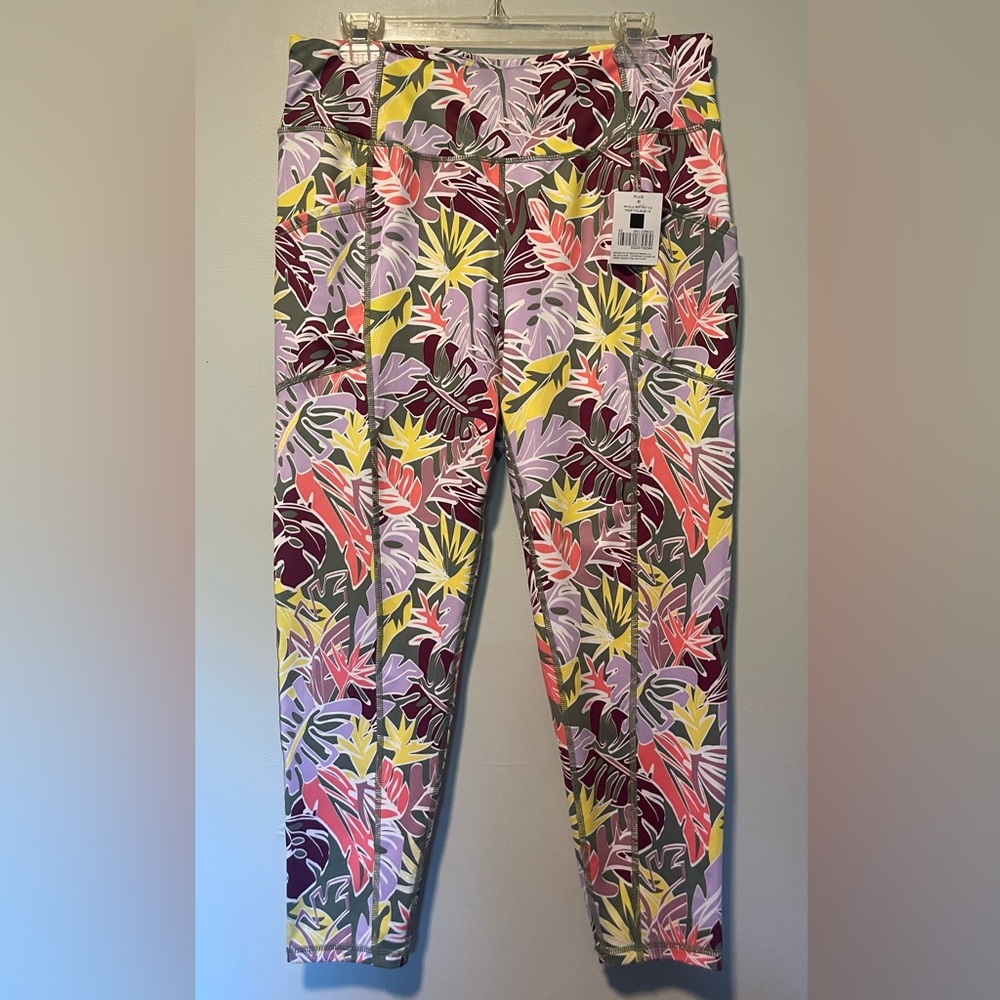 NWT Pro Player Leggings Tropical Foliage Print Sz  1X